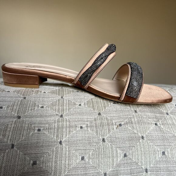 Eleventy Brown Satin w/ Gray Crystal Accent Flat Sandals Women EU 40 US 8 - 8.5 - Picture 2 of 16